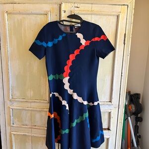 Akris Navy and Red Floral Dress